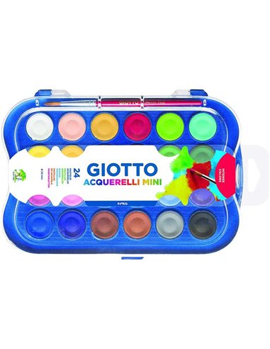 Giotto - Pack de 24 mini aquarelles 23 mm. - Couleurs lumineuses - Empêche la dispersion de l'eau