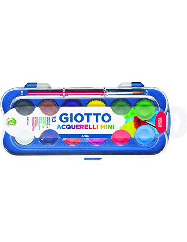 Giotto - Pack de 12 mini aquarelles 23 mm. - Couleurs lumineuses - Empêche la dispersion de l'eau