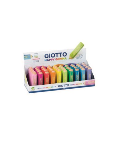 Giotto - Gomme Happy Gomma - Forme Crayon - Pour Effacer Graphite - Couleurs Fluo Assorties