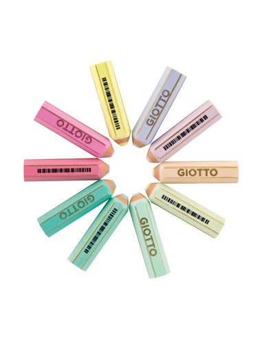 Giotto - Présentoir Happy Gomma de 40 Gommes - Forme Crayon - Pour Effacer Graphite - 10 Couleurs Pastel