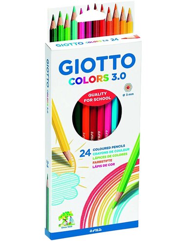 Giotto - Colors 3.0 Paquet de 24 Crayons de Couleur Hexagonaux - Mine 3 mm - Bois - Couleurs Assorties