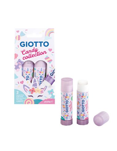 Giotto - Candy Collection Pack de 2 Bâtons de Colle Moyens 20gr - Séchage Rapide - Adapté à un Usage Scolaire