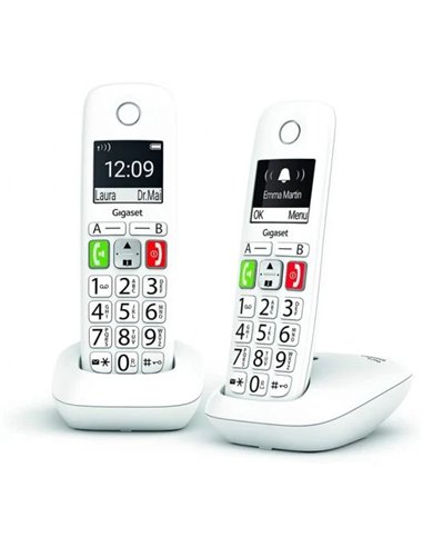 Gigaset - Téléphone sans fil Dect E290 Duo + 1 poste - Grand écran N/B - Touches à gros chiffres - Volume avec fonction amplific