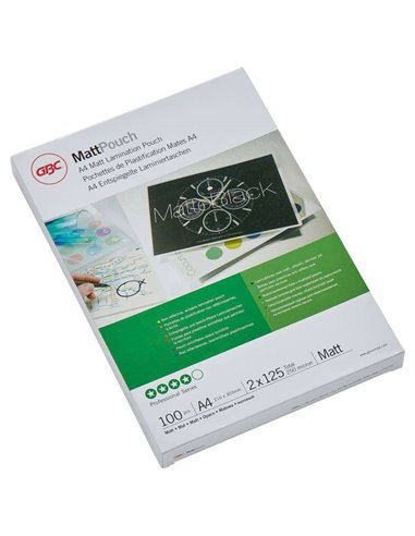 GBC - Portefeuilles de plastification mats - A4, 2x125 microns - Résistant à l'eau - Finition mate - Taille 216x303 mm - Surface