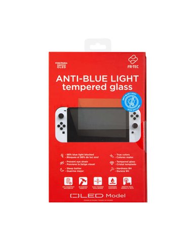 FR-Tec - Verre Trempé Anti Lumière Bleue pour Nintendo - Switch Oled - Dureté H9 - Bloque 98% des Rayonnements Bleus - Adhérence