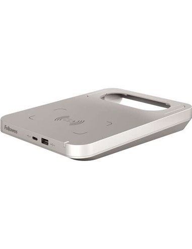 Fellowes - Tige de chargeur sans fil - 2 ports USB - Chargement rapide - Couleur argent