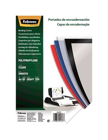 Fellowes - Paquet de 50 couvertures A4 en polypropylène - 700 microns - Finition de qualité - Transparent