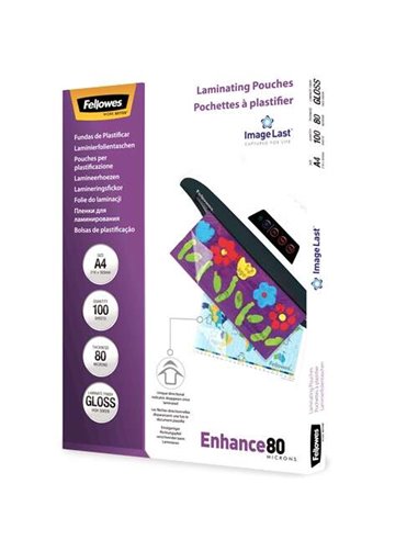 Fellowes - Paquet de 100 pochettes de plastification brillantes A4 - 80 microns - Haute qualité - Transparent