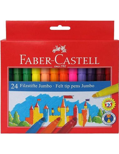 Faber-Castell - Pack Jumbo de 24 marqueurs à pointe épaisse - Encre lavable à base d'eau - Couleurs assorties