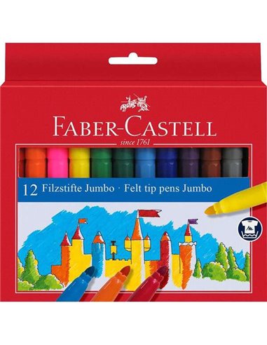 Faber-Castell - Pack Jumbo de 12 marqueurs à pointe épaisse - Encre lavable à base d'eau - Couleurs assorties