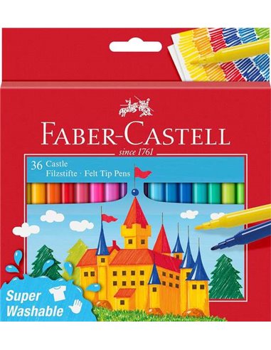 Faber-Castell - Pack Château de 36 Feutres - Encre Lavable à Base d'Eau - Couleurs Assorties