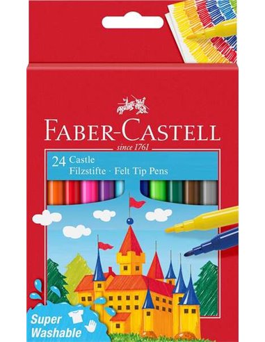 Faber-Castell - Pack de 24 marqueurs Castle - Encre lavable à base d'eau - Couleurs assorties