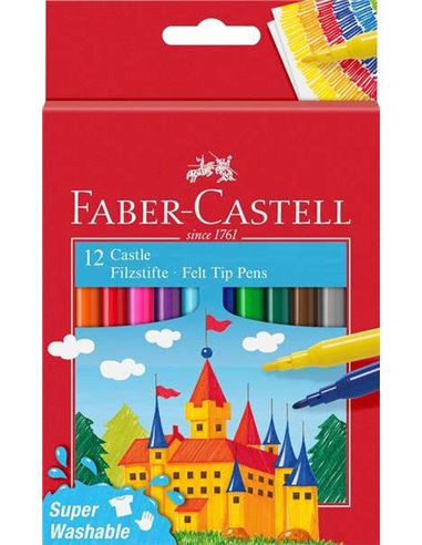 Faber-Castell - Pack de 12 marqueurs Castle - Encre lavable à base d'eau - Couleurs assorties