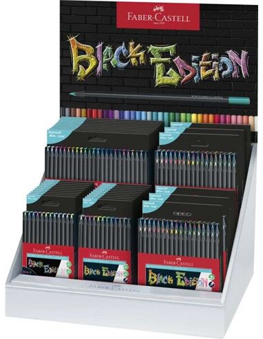 Faber-Castell - Présentoir Black Edition avec 36 trousses de couleurs assorties - Mine super douce - Bois noir - Idéal pour dess