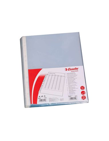 Esselte - Pack de 100 Protège Documents Multi-trous - Format Folio - 16 Trous - 80 Microns - Peau d'Orange - Couleur Transparent