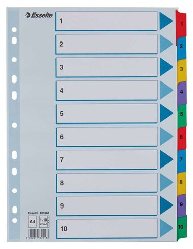 Esselte - Index cartonné avec onglets renforcés - A4 - Numérotés 1-10 - Multicolore