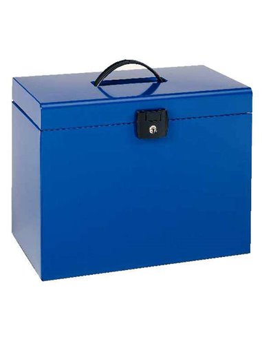 Esselte - Porte-documents Home-Box A4 en métal - avec 5 dossiers - Bleu - avec poignée et serrure avec clé