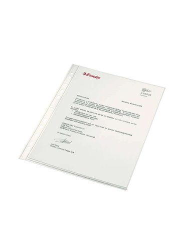 Esselte - Étui porte-documents A4 - PP - Verre Extra Lisse Qualité Luxe - Multi-trous-11 - Boîte de 100 - Transparent