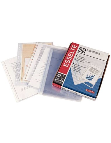 Esselte - Boîte de 100 pochettes porte-documents multi-trous-16 - Format Folio - Verre lisse de qualité standard - Transparent