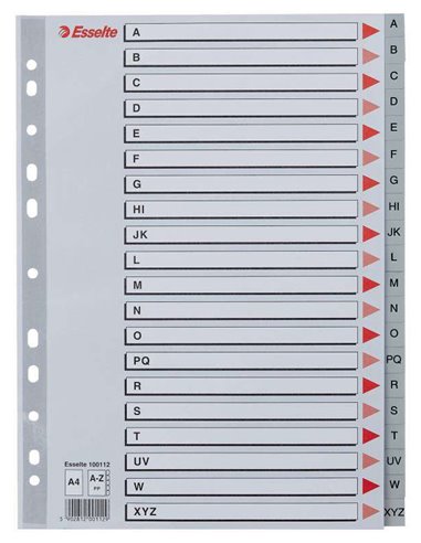 Esselte - Alphabets en plastique avec couverture d'index A4 - PP - Type A-Z - Index en carton : Carton gris - Matériau PP - Form