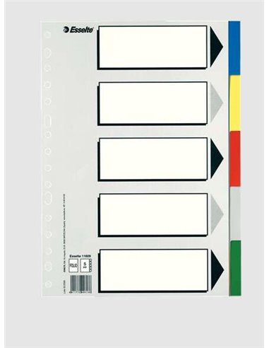 Esselte - 613 Sachet de 5 Intercalaires Plastique - 5 Onglets / 5 Couleurs - Multi-perceuses - Format Folio