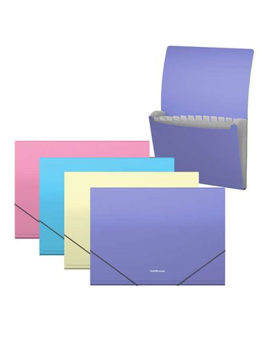 ErichKrause - Pack de 4 Classificateurs Pastel Mat - 12 Couvertures - Format A4 - Couleurs Assorties