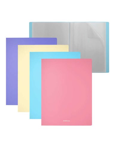 ErichKrause - Pack de 4 Classeurs avec Couvertures Pastel Mat - 20 Couvertures A4 - Couleurs Assorties