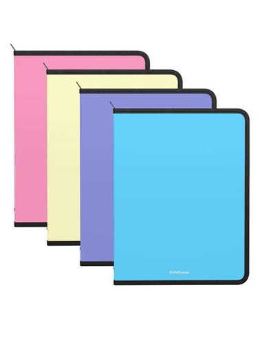 ErichKrause - Pack de 4 Dossiers à Fermeture Éclair Pastel Mat - A4 - Couleurs Assorties