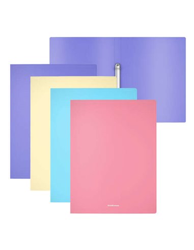 ErichKrause - Pack de 4 Chemises à Anneaux Pastel Mat - 2 Anneaux 24mm - Format A4 - Couleurs Assorties