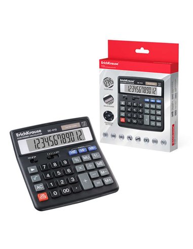 ErichKrause - Calculatrice électronique de bureau Dc-412 - Écran LCD 12 chiffres - Double mémoire - Fonctions de calcul avancées