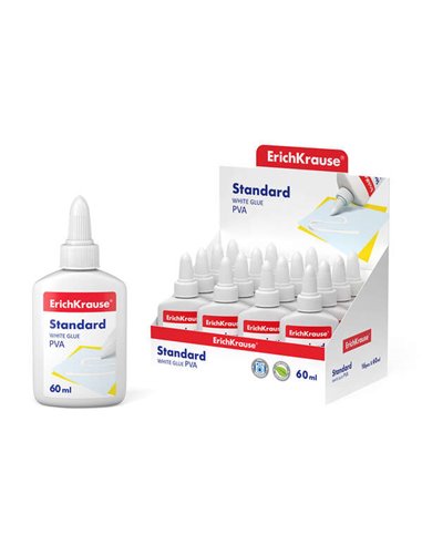 ErichKrause - Colle Blanche Standard PVA 60ml - Applicateur Autonettoyant - Régulateur d'Intensité - Non Toxique - Résistant au 