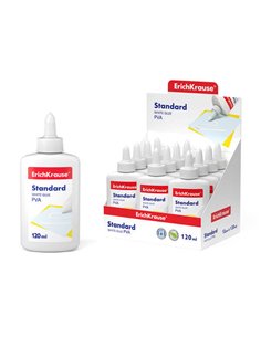 ErichKrause - Colle Blanche Standard PVA 120ml - Applicateur Autonettoyant - Régulateur d'Intensité - Non Toxique - Résistant au