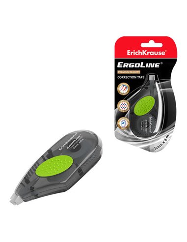 ErichKrause - Ruban Correcteur Ergoline - Forme Ergonomique avec Insert en Caoutchouc Antidérapant - Idéal pour une Correction R