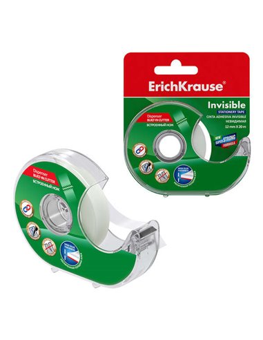 ErichKrause - Ruban adhésif invisible avec applicateur 12 mm x 20 m - Surface mate - Convient pour écrire - Transparent