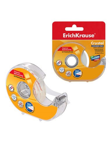 ErichKrause - Ruban adhésif avec applicateur cristal - 12 mm x 25 m - Facile à utiliser - Transparent