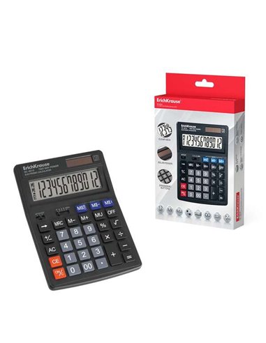 ErichKrause - Calculatrice électronique de bureau à 12 chiffres - Écran LCD à 12 chiffres - Double mémoire - Fonctions de calcul