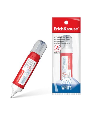 ErichKrause - Stylo correcteur Arctic White - Pointe en plastique pour corrections ponctuelles - Excellents résultats avec tous 