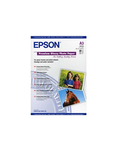 Epson - C13S041315 Papier Photo A3 255gr - Finition Brillante - 20 Feuilles - pour Imprimantes à Encre