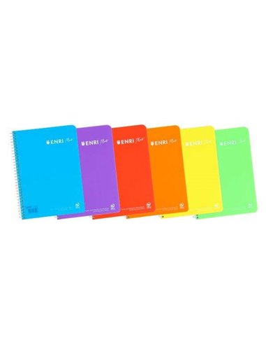 Enri - Cahier à Spirale Plus Ligné Quart Format 3.5 avec Marge - 80 Feuilles 90gr - Couverture Plastique - Couleurs Assorties