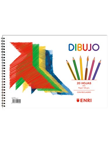 Enri - Bloc à Dessin Pajarita A4+ Couverture Souple - 20 Feuilles 120gr - Microperforé - 2 Trous avec Cadre