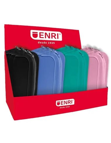 Enri - Présentoir de 20 étuis de transport à 3 compartiments - Fermetures à glissière - En polyester - Couleurs assorties