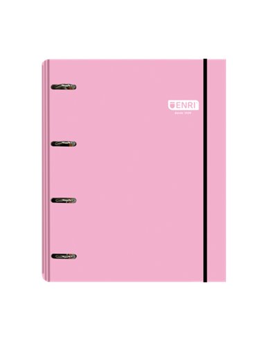 Enri - Classeur A4 - Couverture Extra Rigide - 4 Anneaux - Couleur Rose