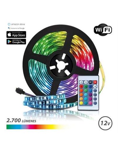 Elbat - Bande LED WiFi RGB 12V 2700lm - 30 Leds par mètre - Télécommande - Longueur 5m