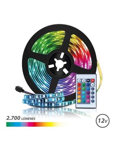 Elbat - Bande LED RGB 12V 2700lm - 30 Leds par mètre - Télécommande - Longueur 5m