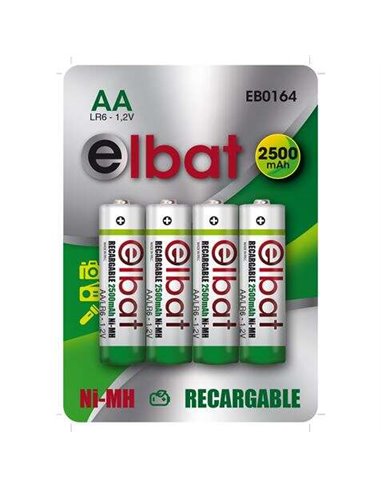 Elbat - Pack de 4 Piles Rechargeables LR6 AA 2500mAh