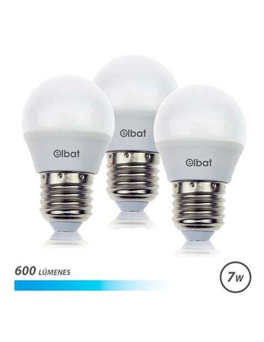 Elbat - Pack de 3 Ampoules - Puissance 7W - Lumens 600 - Type de lumière 6500K Lumière Froide - Culot E27 - Angle 220º - Dimensi