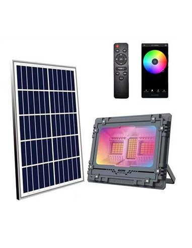 Elbat - Spot Solaire Led RGB 100W - 780LM - Bluetooth - Batterie 5V/12AH - Télécommande - IP67