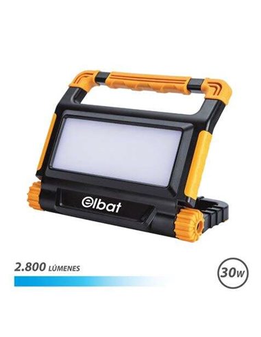 Elbat - Spot Rechargeable 30W - Lumière Froide, 6000K - 2800 Lumens - Batterie 3,7V / 8000Mah - Rechargeable avec Câble USB - Câ