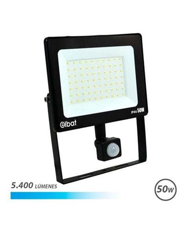 Elbat - Spot LED 50W - Puissance : 50W - Lumens : 5400 - Capteur de mouvement - Lumière froide 6 500 K - 30 000 - 50 000 heures 