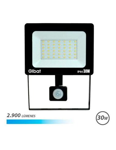 Elbat - Spot LED avec détecteur de mouvement - Puissance : 30 W - Lumens : 2900 - Lumière froide 6 500 K - Durée de vie utile : 